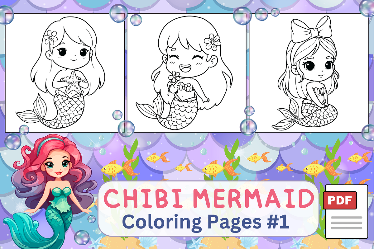 Chibi Mermaid Coloring Pages #1, a Person Illustration by Inkivelle Studio