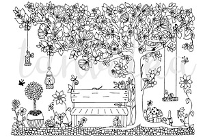 Doodle Bench, Park, Coloring