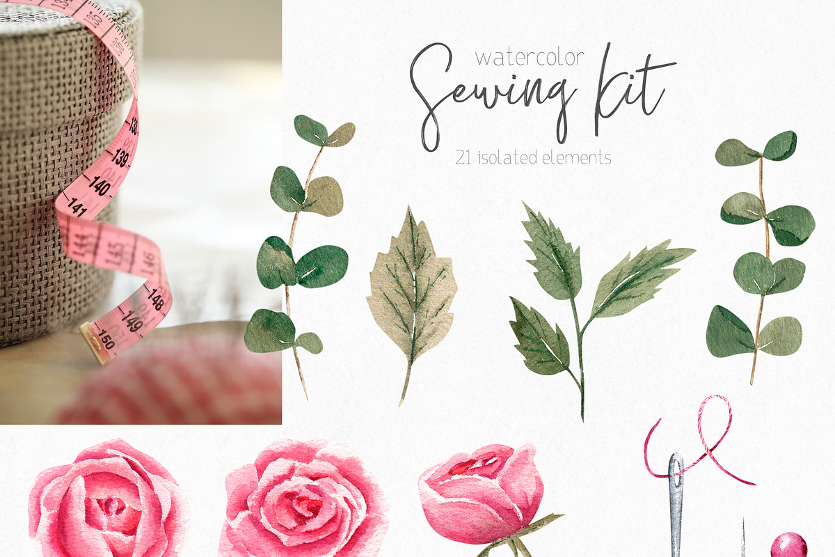 Watercolor Sewing Kit, a Work Illustration by YuliyaArtGarden (Photo 2 of 7)