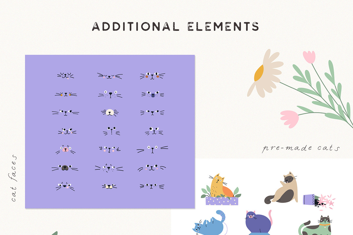 Cats and Flowers Illustrations, an Animal Illustration by AlekseliArt (Photo 4 of 11)