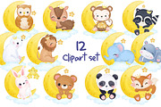 Cute Animals in Watercolor Clipart, an Animal Illustration by DrawStudio1988 (Thumbnail 2 of 3)