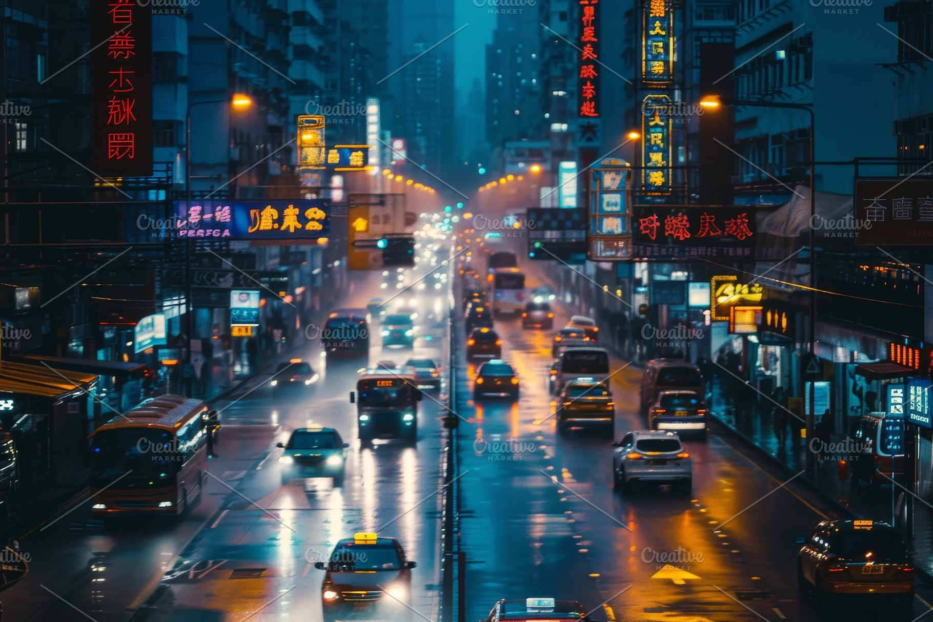 A bustling street scene in Hong Kong, a Photo by Iftikhar Alam