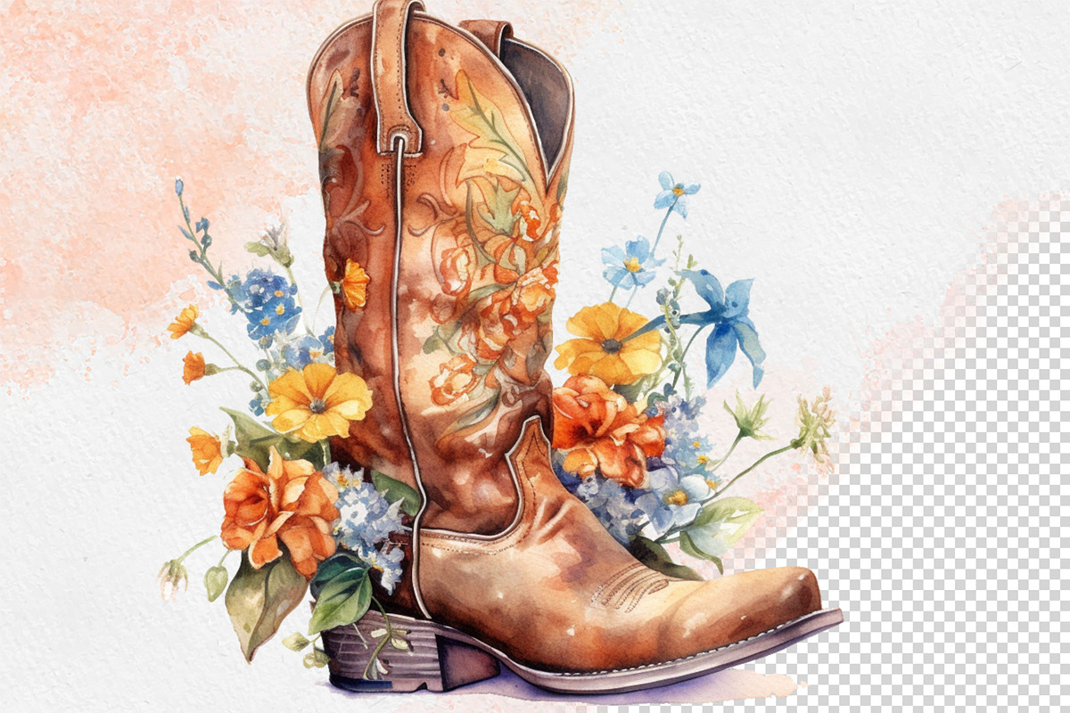 Western Flowers Boots Watercolor PNG, an Object Illustration by iloveTemplate (Photo 10 of 14)