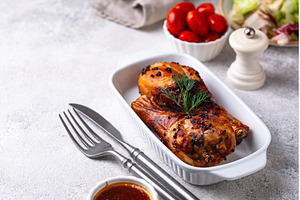 Roasted chicken drumsticks with, a Food & Drink Photo by Yulia Furman