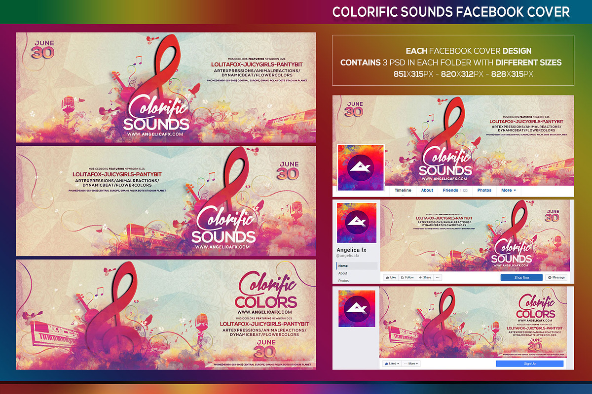 Colorific Sounds Facebook Cover, a Social Media Template by angelicafx (Photo 1 of 2)