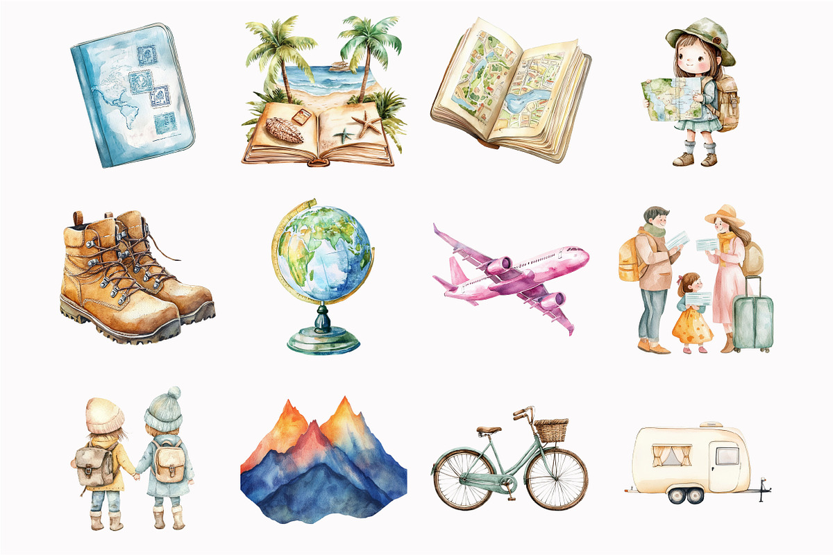 Watercolor Cute Travel Nursery Clipa, an Illustration by Design Market (Photo 2 of 4)