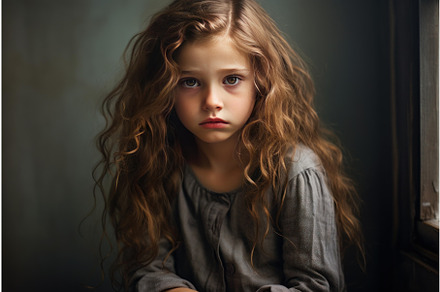 Pensive young girl with curly hair, an Object Illustration by Ylivdesign