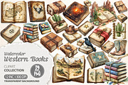 Watercolor Western Books Clipart, an Illustration by Dream Creation (Thumbnail 1 of 7)