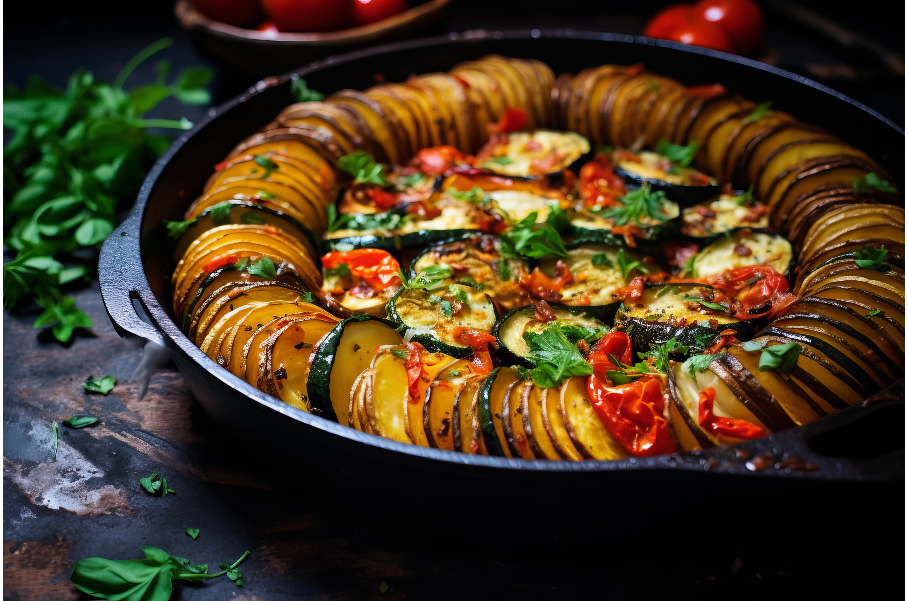 Colorful ratatouille dish in cast, a Food & Drink Photo by Ylivdesign | Creative Market Colorful ratatouille dish in cast, a Food... 
