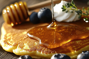 Golden Pancakes Topped with Honey, a Food & Drink Photo by Virgo Studio