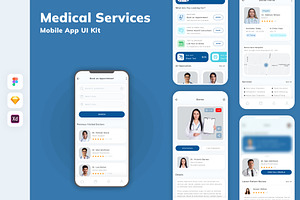 Medical Services Mobile App UI Kit, an UI Kit Template by uicube