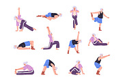 Senior people in yoga poses set, a Sport Illustration by PaperTrident (Thumbnail 1 of 7)