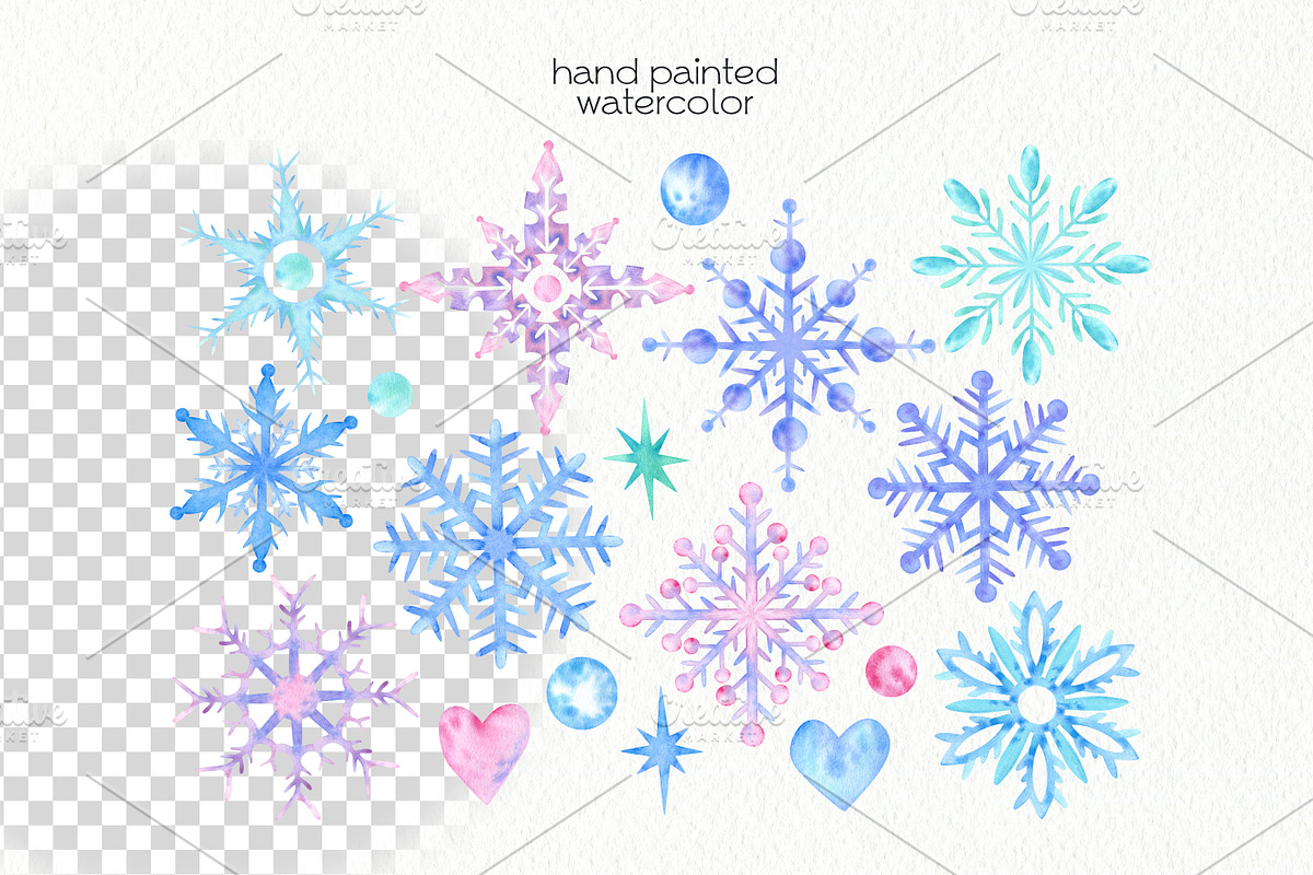 Watercolor Snowflakes, an Illustration by OllyKo Art (Photo 3 of 9)