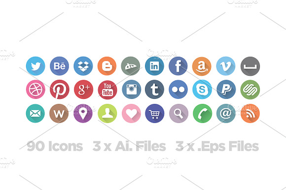 30Long Shadow Social Icon Set