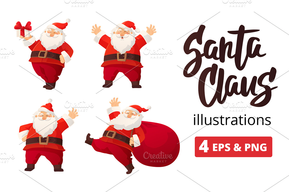 4 Santa Claus characters, a Seasonal Illustration by Olga Proz (Photo 1 of 5)
