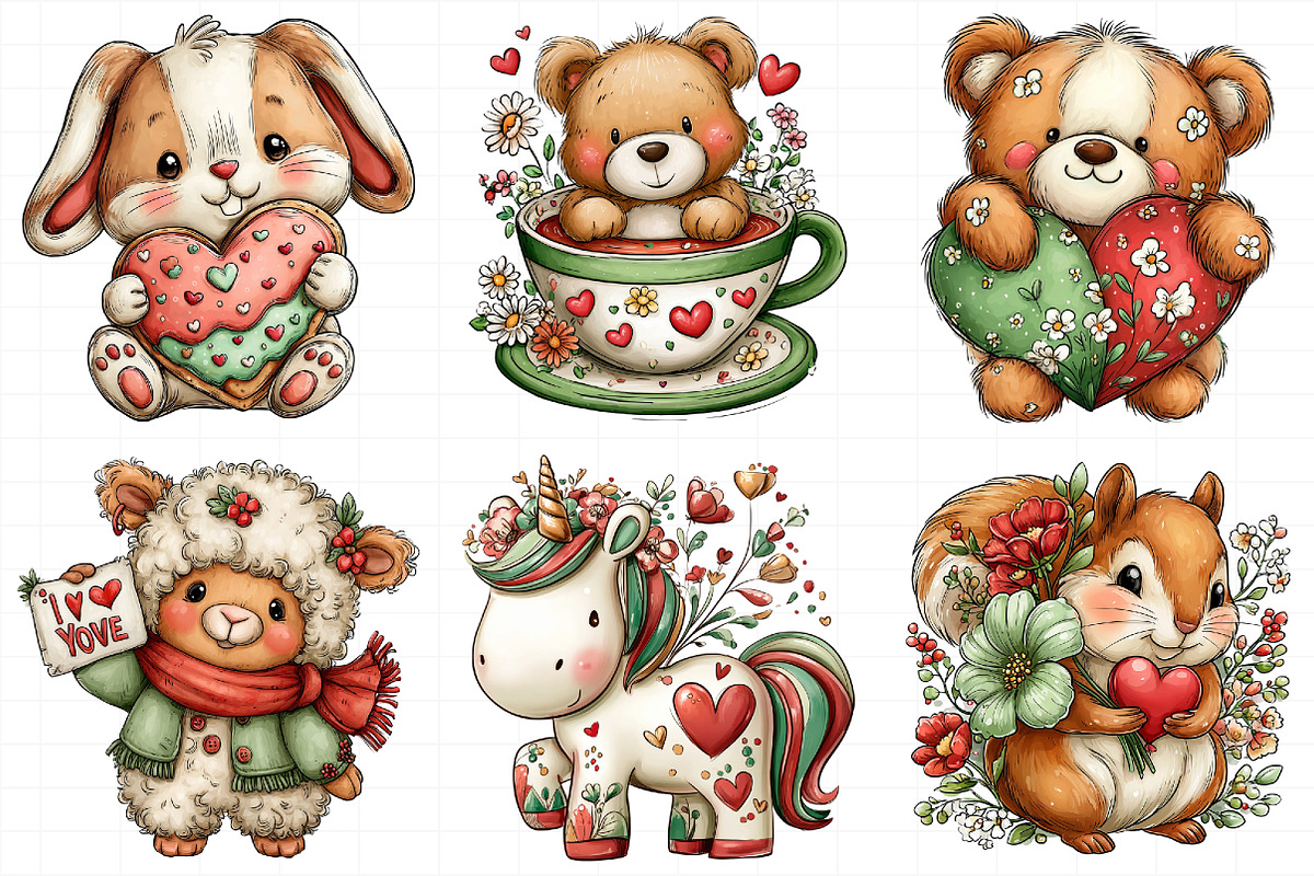 Valentine Animals Watercolor Clipart, an Illustration by Daily.Designs (Photo 4 of 8)
