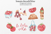Tomato Bread Wine Watercolor Clipart, a Food Illustration by Marine art (Thumbnail 3 of 5)