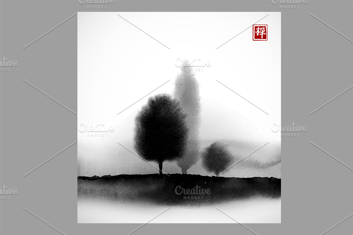 Sumi-e painting. Zen and mountains., an Illustration by Elina_Li (Photo 4 of 16)