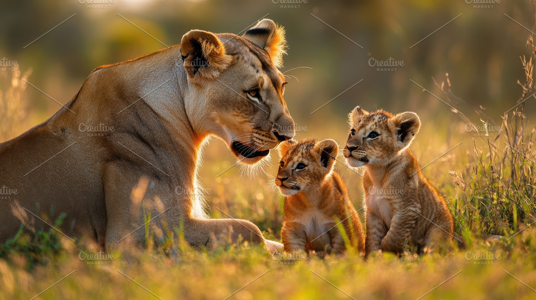 Lioness with Cubs: A heartwarming sc, an Animal Photo by Pixeness Studio