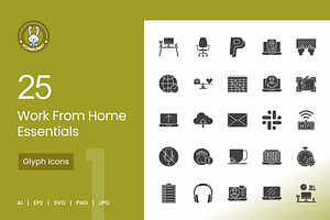 25 Work From Home Essentials Glyph, an Icon by IconBunny