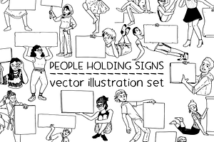 People holding signs - vector