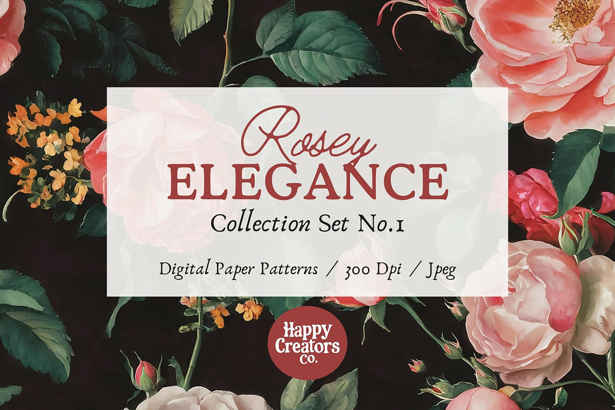 Rosey Elegance Digital Papers, a Pattern Graphic by Happy Creators Co. (Photo 7 of 8)