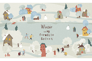Cartoon Happy People enjoying Snow, a Person Illustration by Maria Starus