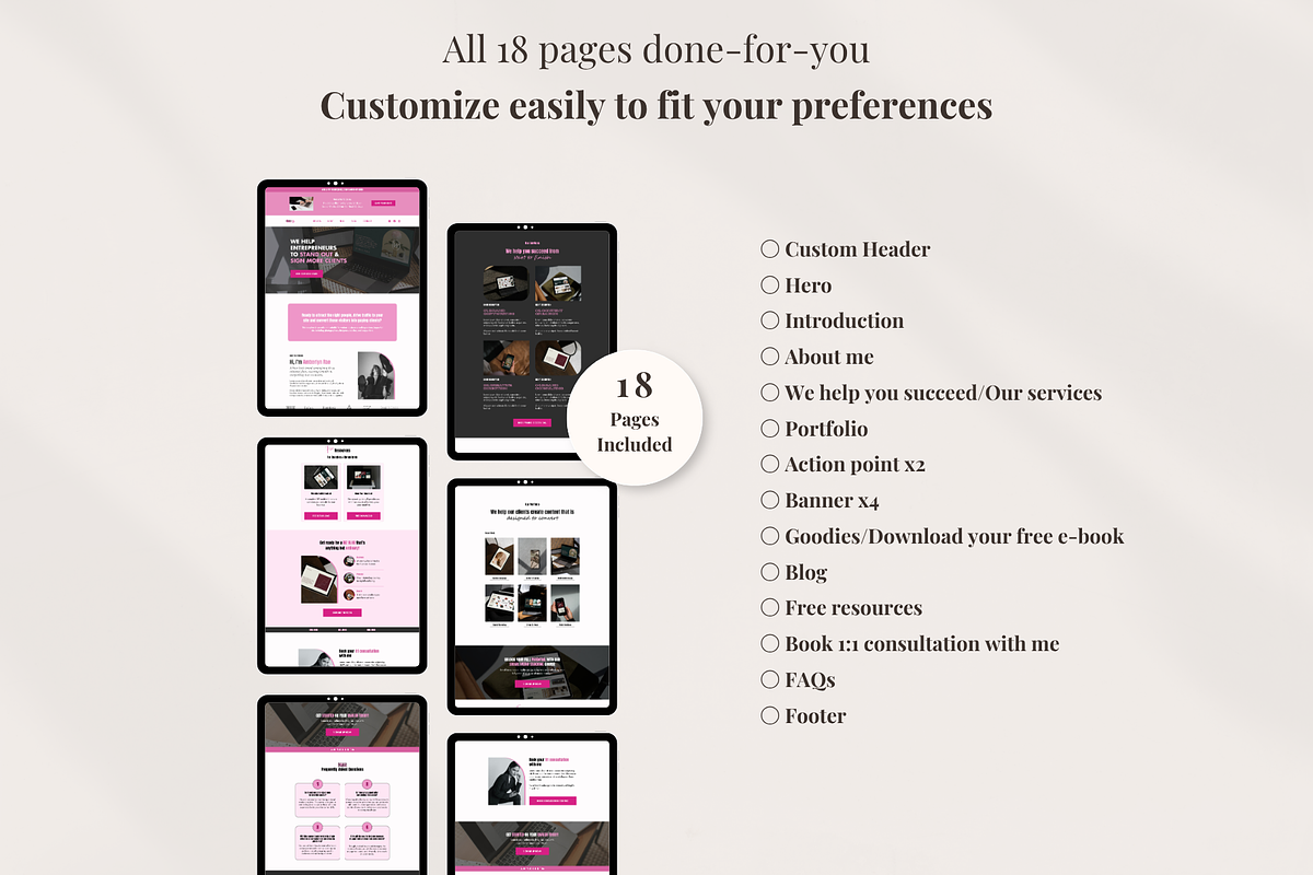Pink Business Canva Website Template, a Landing Page Template by GlamWebDesigns (Photo 5 of 7)