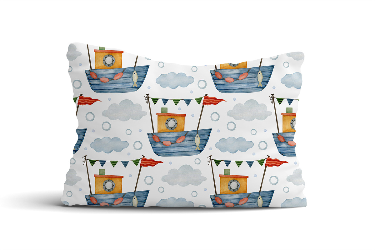 Watercolor Boat seamless patterns., a Decorative Illustration by Kira Konoshenko (Photo 13 of 16)