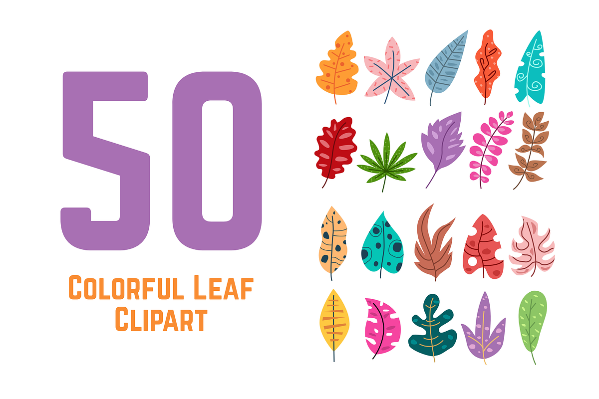 50 Colorful Leaf Clipart, a Graphic by judayartworks (Photo 1 of 6)