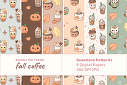 Kawaii Fall Coffee Seamless Patterns, a Pattern Graphic by TheClipAtelier (Thumbnail 1 of 3)