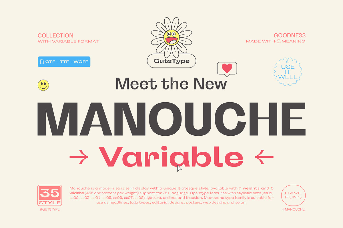 Manouche Font Family, a Sans Serif Font by Guts Type (Photo 1 of 12)
