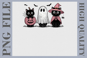 Black Cat Ghost Witch Halloween PNG, a Graphic by olgasallom