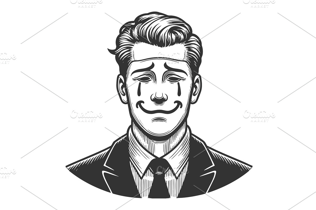 Crying businessman with forced smile, a Person Illustration by AlexArt