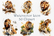 Watercolor Lion Clipart Set, an Animal Illustration by GalaDesign03 (Thumbnail 1 of 7)