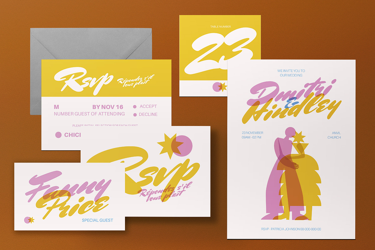 Yellow Geometric Wedding Invitation, an Invitation Template by graphicook (Photo 2 of 3)