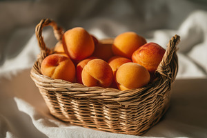Wicker Basket with Apricots, a Food & Drink Photo by Virgo Studio