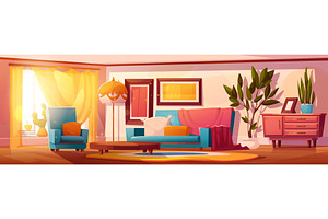 lounge cartoon living room interior, an Object Illustration by art PVP - market