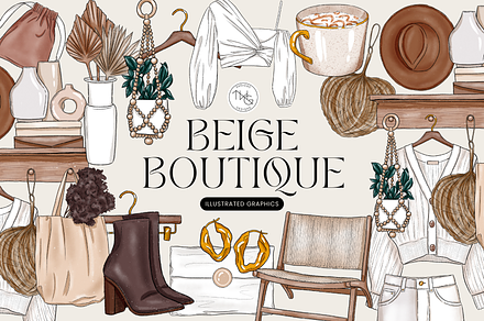 Beige Aesthetic Fashion Clip Art Set