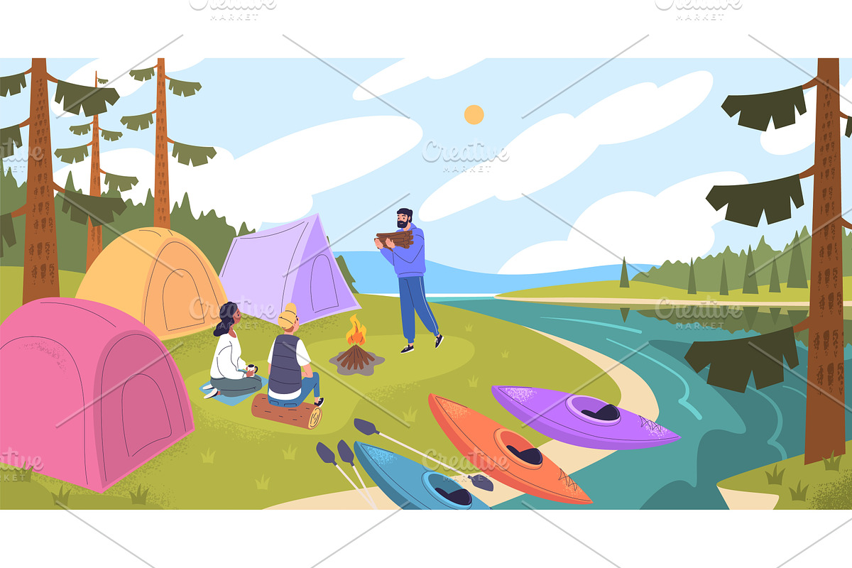 People kayak camping. Man woman rest, a Sport Illustration by Stock-Smart-Start