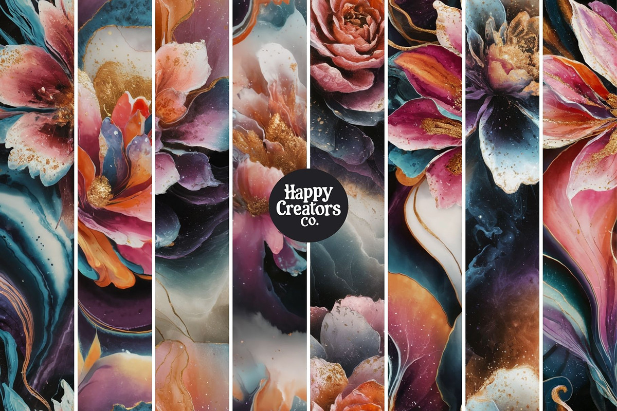 Cosmic Flowers Digital Paper Pack #1, a Pattern Graphic by Happy Creators Co. (Photo 2 of 7)