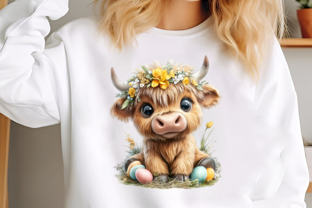 Watercolor Easter Highland Cow Clipa, an Animal Illustration by GatewayDesign (Photo 2 of 3)