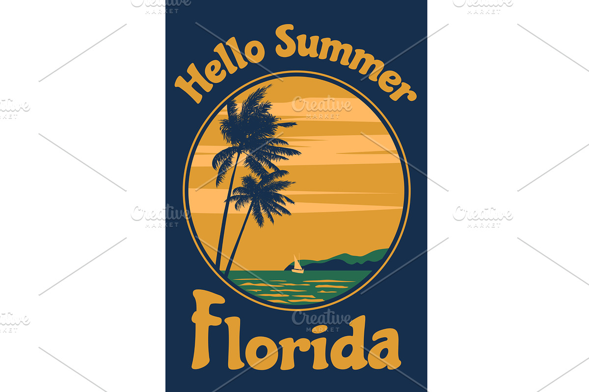 Hello Summer Retro Poster Florida, an Illustration by Vector_Up