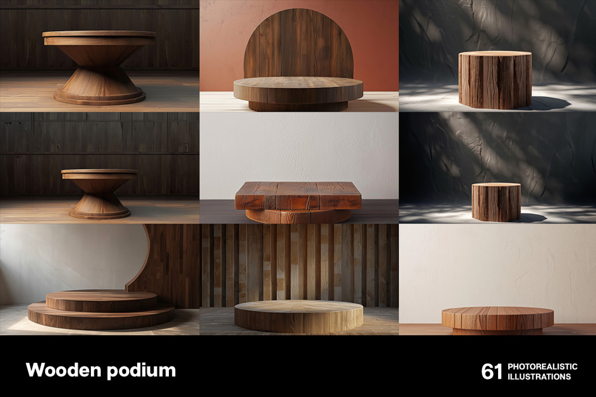 Wooden podiums. 61 images, a Decorative Illustration by Handmadefont (Photo 3 of 14)