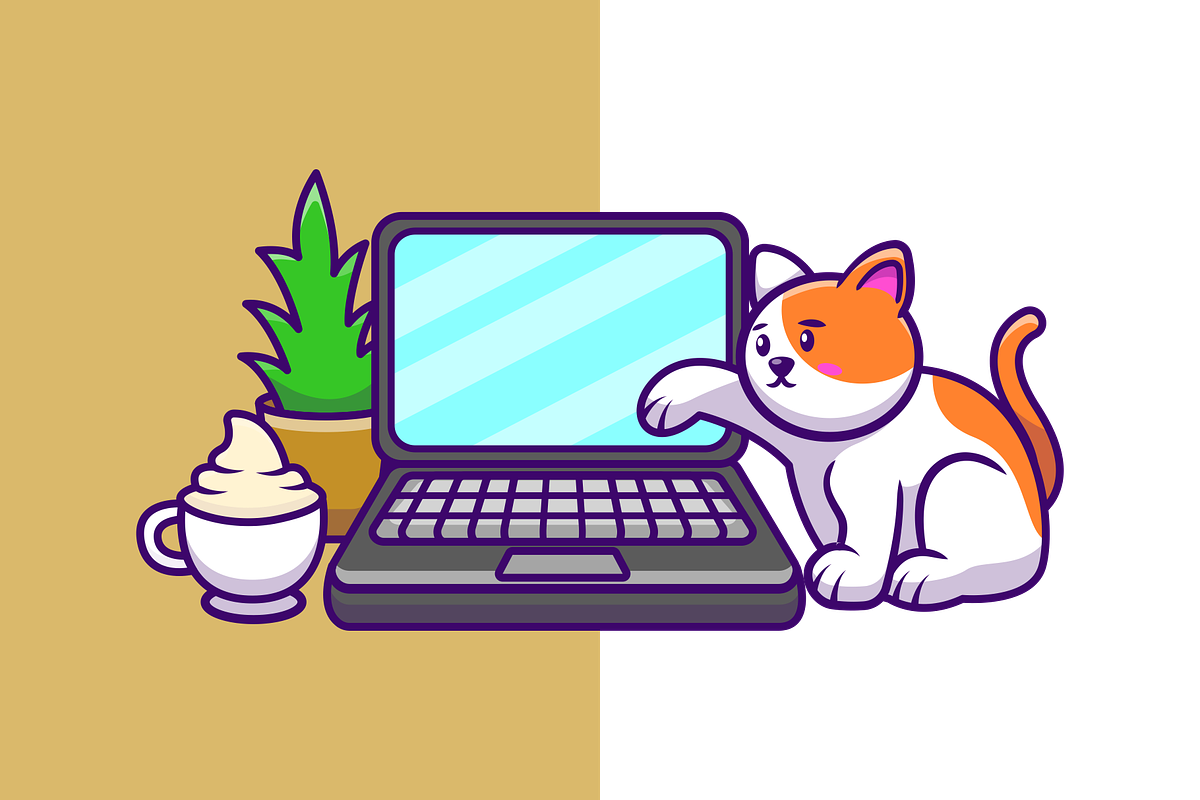 Laptop Setup With Cat Cartoon, a Work Illustration by Artstorystudio (Photo 2 of 3)