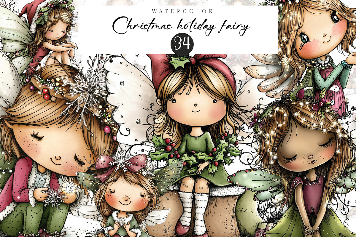 Christmas Holiday Fairy clipart, an Illustration by CreationArt (Photo 1 of 5)