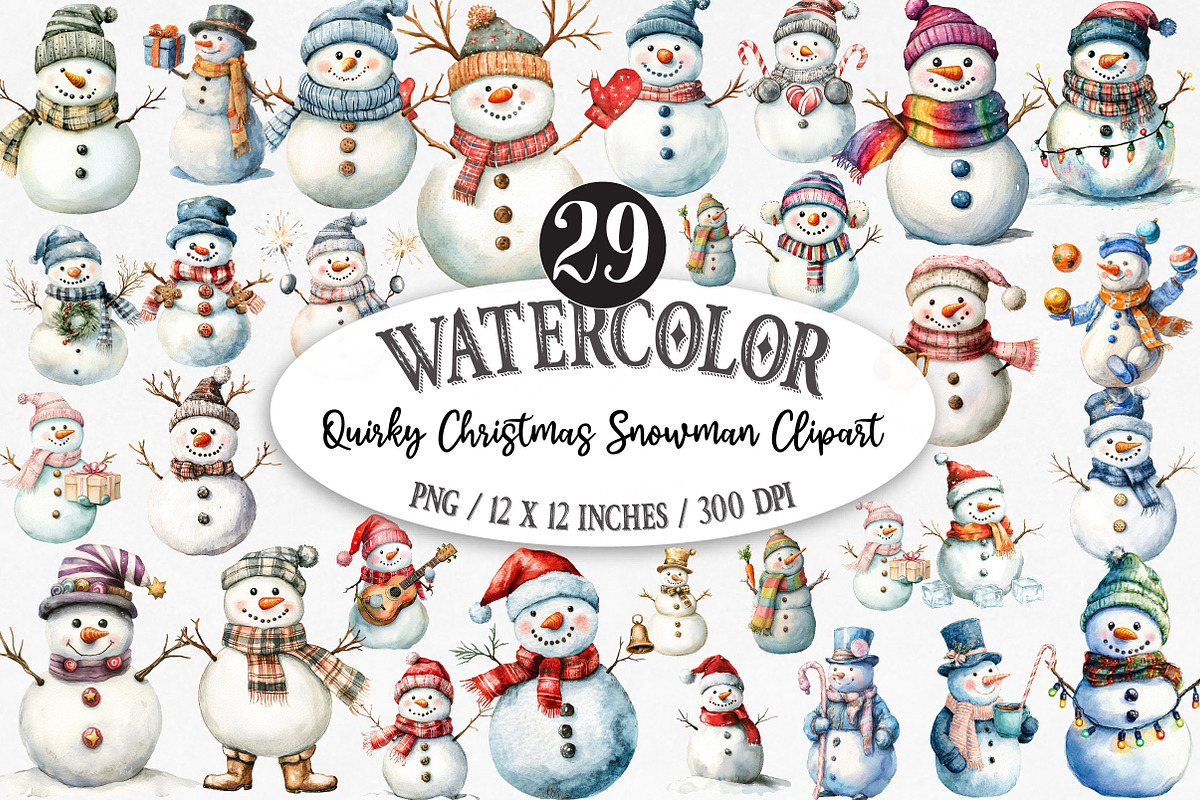 Quirky Christmas Snowman Clipart, an Illustration by Designking (Photo 1 of 3)