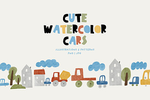 Cute Watercolor Cars, a Transportation Illustration by Cute And Wild