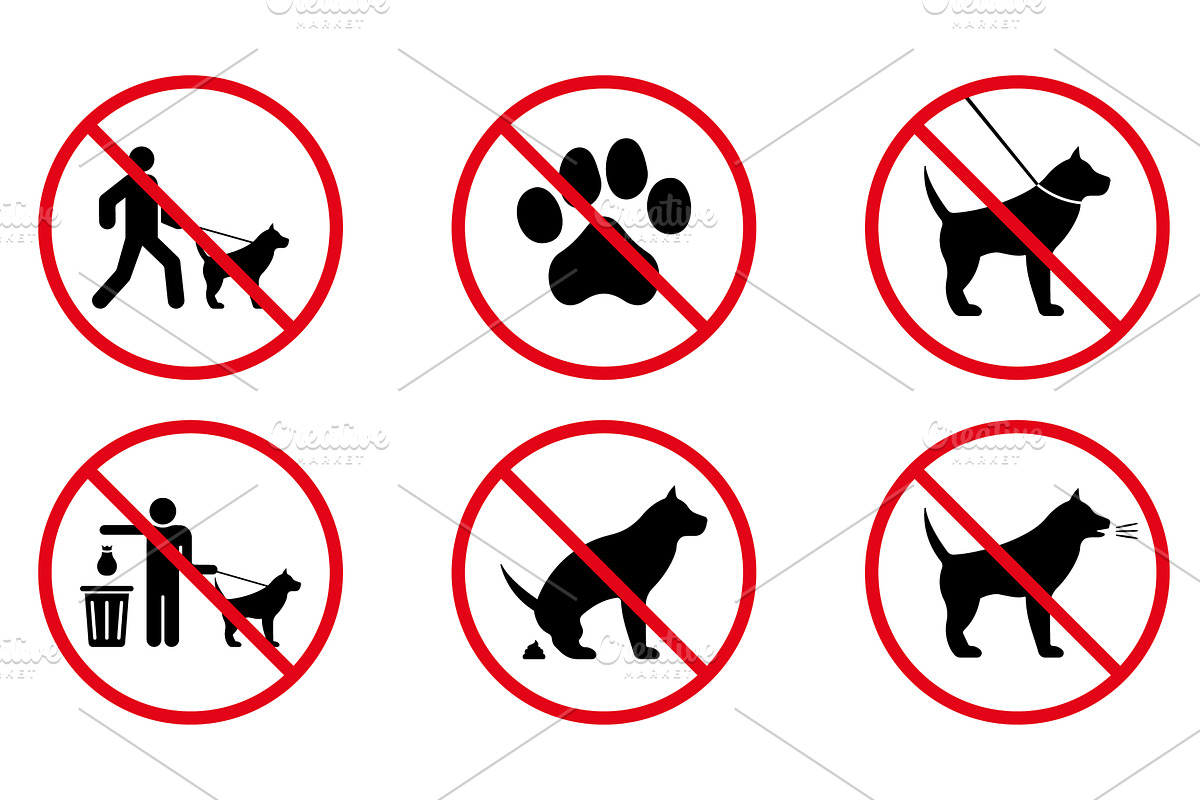 Ban Dog Black Silhouette Icon Set, an Animal Illustration by Vector Creator
