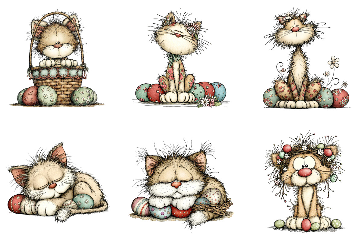 Whimsical easter cats clipart, an Illustration by CreationArt (Photo 4 of 7)
